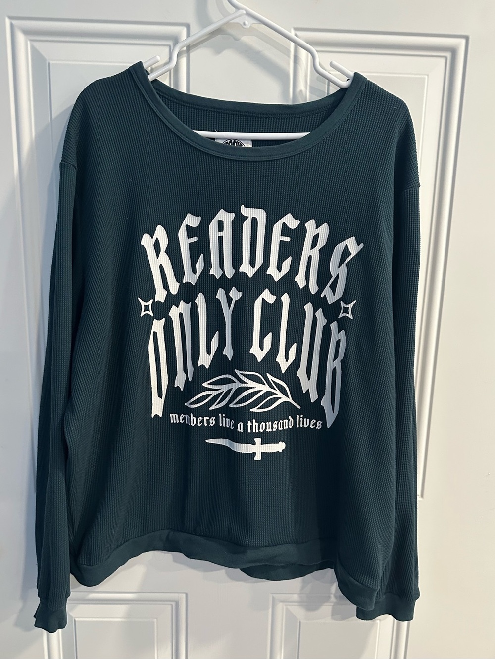 Book babe designs readers only club sweater crewneck long sleeve thermal green